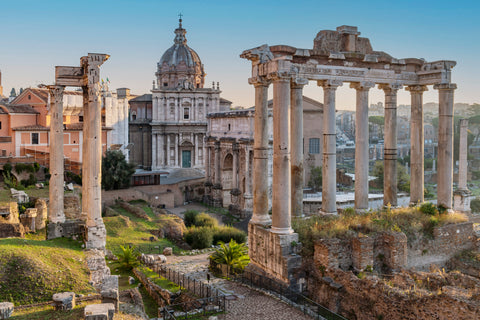 Roman Ruins in Rome, Italy waking up with the morning sunlight