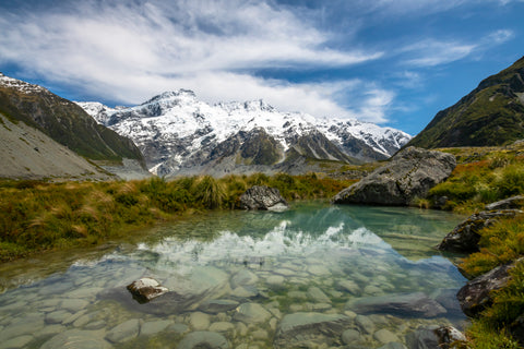 Hooker Valley Hiking Reflection, New Zealand