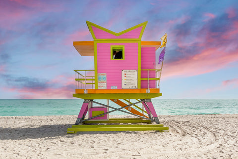 64th St Miami Beach Lifeguard Tower. Framed acrylic photo and unframed photo for sale with free shipping in the USA.