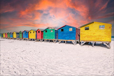 Beach Huts in Muizenberg, South Africa. Photograph framed in acrylic, unframed photo, free shipping in the USA.