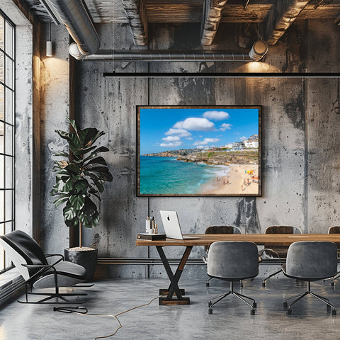 Bronte Beach in Sydney, Australia, with massive white clouds over the turquoise ocean and a rocky coastline.