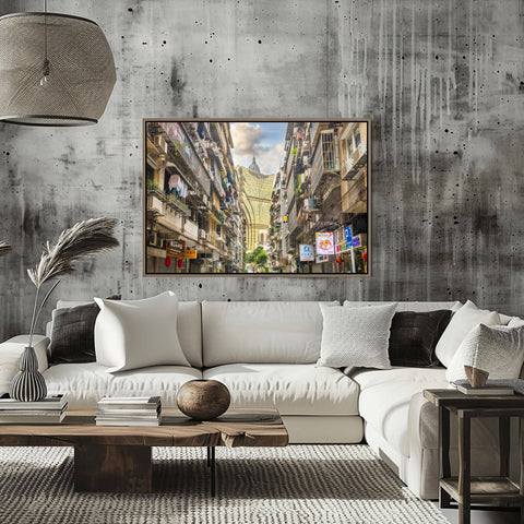 Richard Silver fine art architectural photography of the Grand Lisboa Hotel in Macau, China, featuring the golden lotus-shaped glass skyscraper.