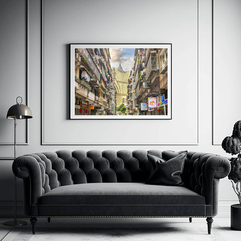 Richard Silver fine art architectural photography of the Grand Lisboa Hotel in Macau, China, featuring the golden lotus-shaped glass skyscraper.