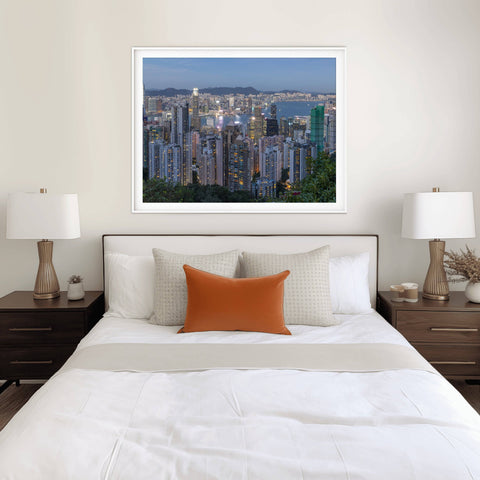 Richard Silver fine art architectural photography of the Hong Kong skyline and Victoria Harbour at sunset from the top of Victoria Peak.