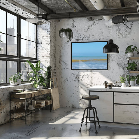 A vibrant minimalist horizon of Isla de La Plata, Ecuador, featuring bright turquoise Pacific water and a clear blue sky.