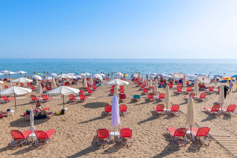 Kontogialos Beach White Umbrellas, Corfu, Greece