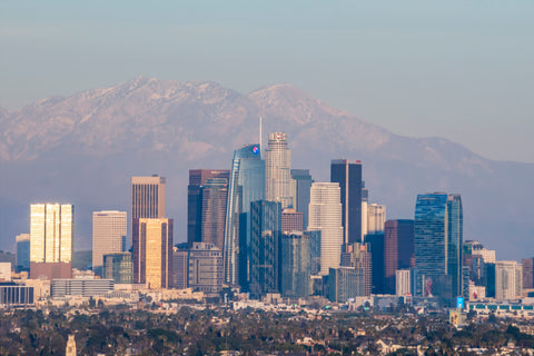 The Los Angeles Skyline with mountains from the Baldwin Hills overlook