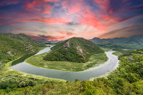 Colorful sky of Lake Skadar National Park in Montenegro 