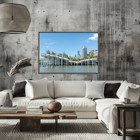 A photograph of Little Island Park on the Hudson River, featuring its unique concrete pod design and lush landscaping.