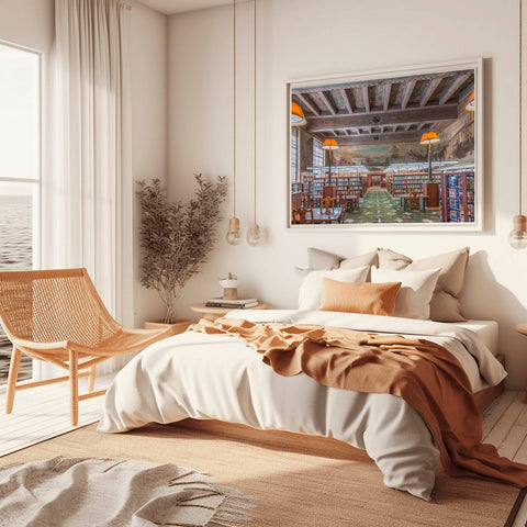 Symmetrical interior of the Los Angeles Central Library Goodhue Building showing the decorative rotunda and Mediterranean-influenced arches