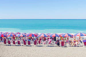 Paolo Red and Blue Beach Umbrellas, Calabria, Italy