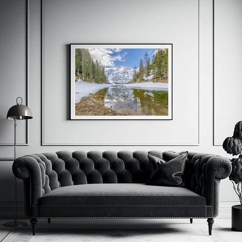 Breathtaking view of the snow-capped Dolomites reflecting in Lake Braies, South Tyrol, Italy by Richard Silver.