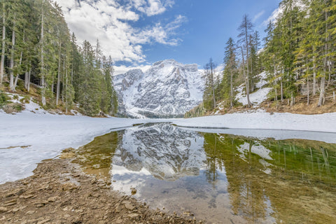 Snow Capped Mountains of Lake Brais, Tyrol, Italy