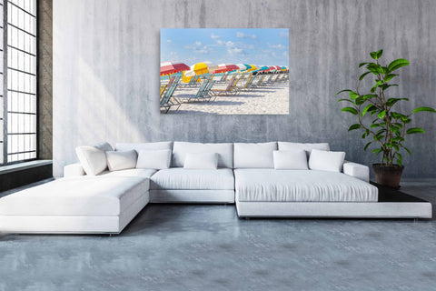South Beach Miami Colorful Umbrellas. Framed acrylic photo or unframed photograph for sale, free shipping in the USA