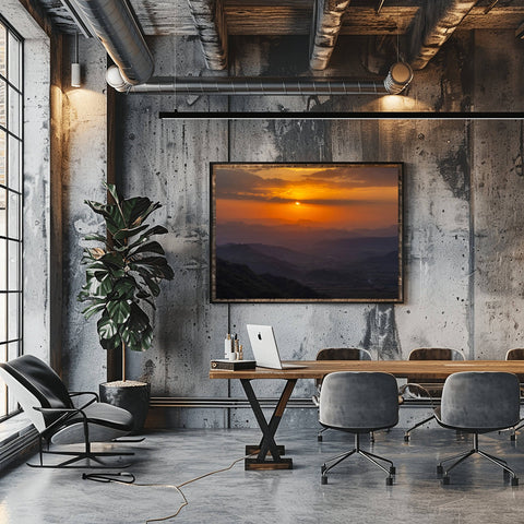 A wide-angle sunset over the craggy, volcanic rock mountains surrounding the holy city of Lalibela in Ethiopia.
