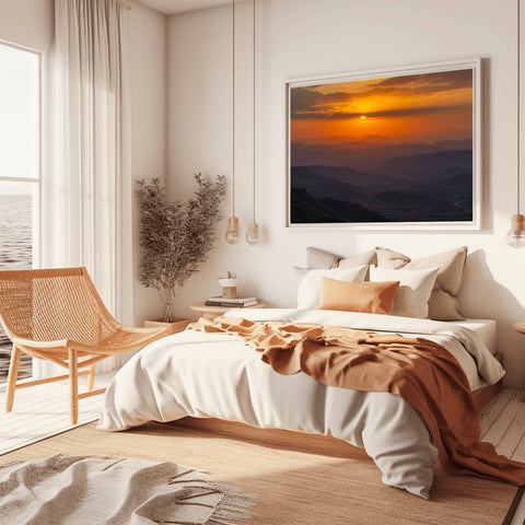 A wide-angle sunset over the craggy, volcanic rock mountains surrounding the holy city of Lalibela in Ethiopia.