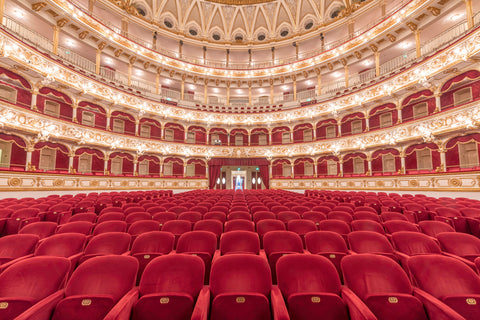 Teatro Petruzzelli in Bari, Italy. Photograph for sale of Opera house with red seats in Bari Italy.