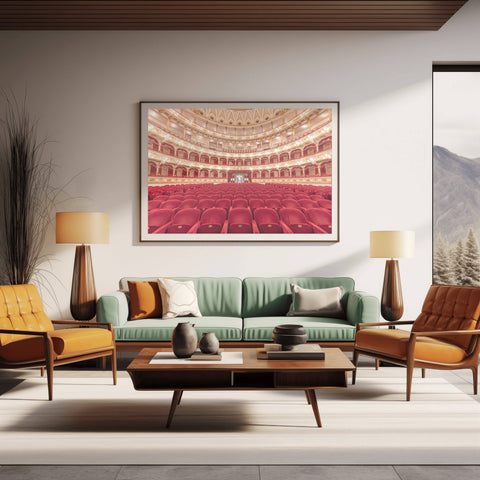 Teatro Petruzzelli Fine Art Print Bari Italy Architecture. Fine art photographic print of Teatro Petruzzelli in Bari, Italy. Elegant opera house wall art showcasing ornate interior space.