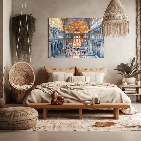 The Hagia Sophia in Istanbul captured with a tilt shift miniature effect, making the massive historic mosque look like a small architectural model.