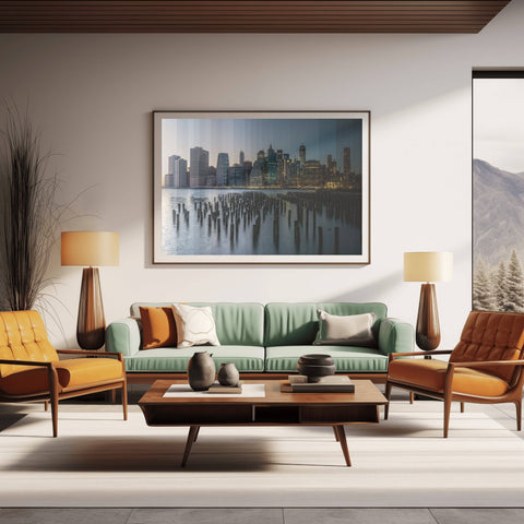 A Time Slice photograph of the Downtown Manhattan skyline and One World Trade Center, showing the day-to-night transition across 36 vertical slices.