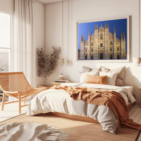 A Time Slice photograph of the Milan Cathedral (Duomo di Milano) in Italy, showing the marble spires transitioning from day to night.