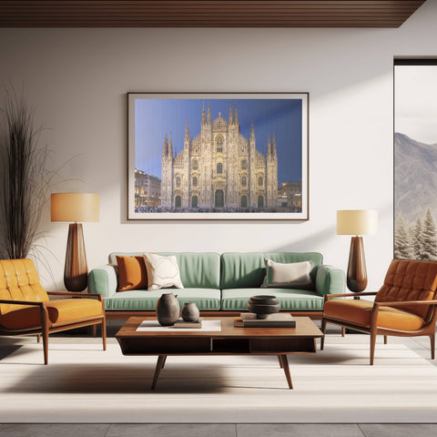 A Time Slice photograph of the Milan Cathedral (Duomo di Milano) in Italy, showing the marble spires transitioning from day to night.