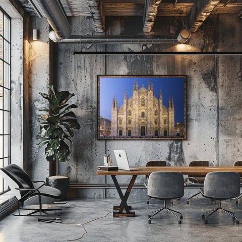 A Time Slice photograph of the Milan Cathedral (Duomo di Milano) in Italy, showing the marble spires transitioning from day to night.