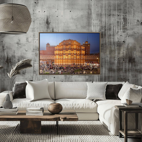 Hawa Mahal Jaipur India Time Slice print featuring the pink sandstone palace transitioning at sunset by Richard Silver Photo.