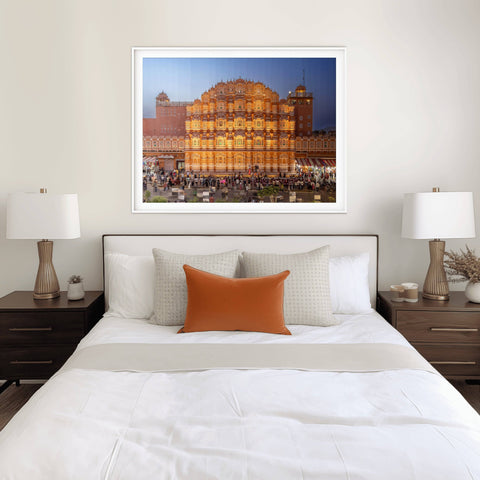 Hawa Mahal Jaipur India Time Slice print featuring the pink sandstone palace transitioning at sunset by Richard Silver Photo.