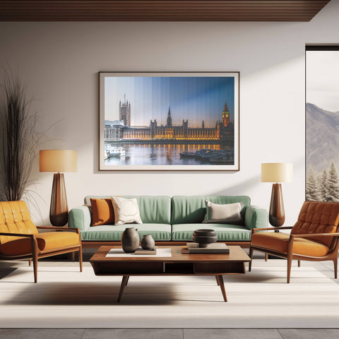 A Time Slice photograph of the London skyline and River Thames, transitioning from sunset to the evening city lights.