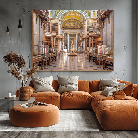 Austrian National Library Fine Art Print Vienna. Elegant fine art photograph of the Austrian National Library in Vienna. Classical library interior wall art rich in history and detail.