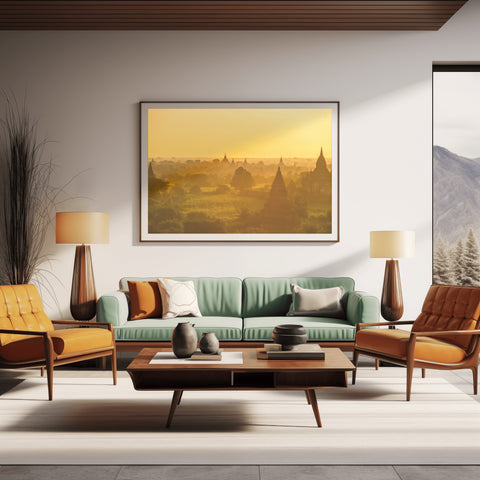 Sunrise temples Bagan, Myanmar. Framed acrylic photo and unframed photo for sale and free shipping in the USA