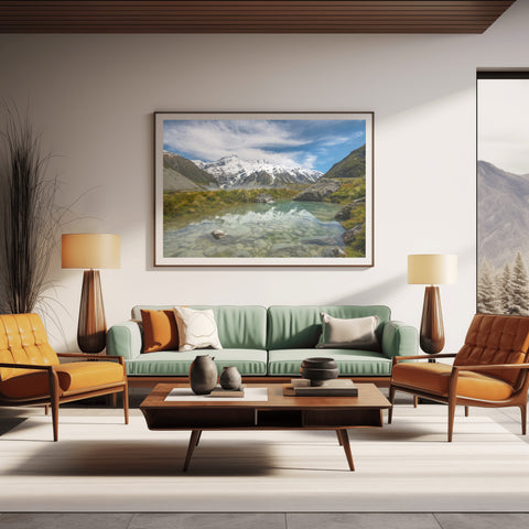 Hooker Valley, New Zealand. Framed acrylic photo and unframed photo for sale and free shipping in the US