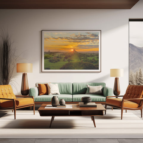  Sunrise in Bagan, Myanmar. Framed acrylic photo and unframed photo for sale and free shipping in the USA.