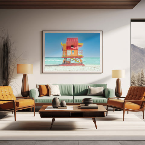 24th St Miami Beach Lifeguard Tower. Framed acrylic photo and unframed photo for sale and free shipping in the USA