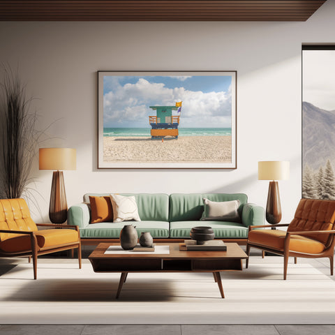 41st Street Miami Beach Lifeguard Tower. Framed acrylic photo and unframed photo for sale, free shipping in the US