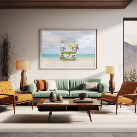 Lincoln Road Miami Beach Lifeguard Tower. Framed acrylic photo and unframed photo for sale, free shipping in the US