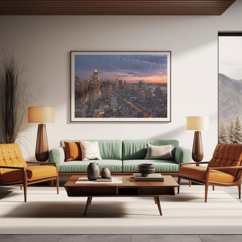 Sunset over the West Side of Manhattan, New York. Framed acrylic photo, unframed photo for sale, free shipping in the US