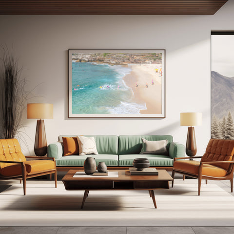 Tilt Shift Bondi Swimmers, Sydney, Australia. Framed acrylic photograph, unframed photo for sale, free shipping in USA