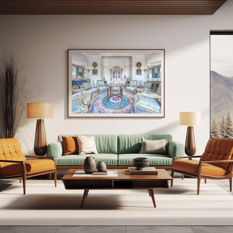 Versailles Room Table Chairs. Framed acrylic photo and unframed photo for sale with free shipping in the USA