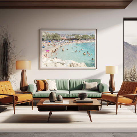 Bacvice Beach in Split, Croatia. Photograph framed in acrylic, unframed photo, free shipping in the US