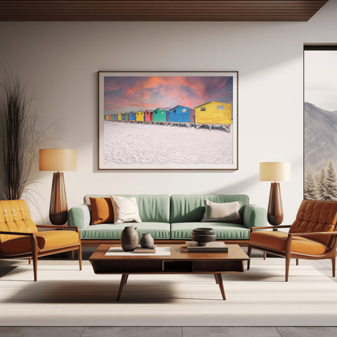 Beach Huts in Muizenberg, South Africa. Photograph framed in acrylic, unframed photo, free shipping in the US