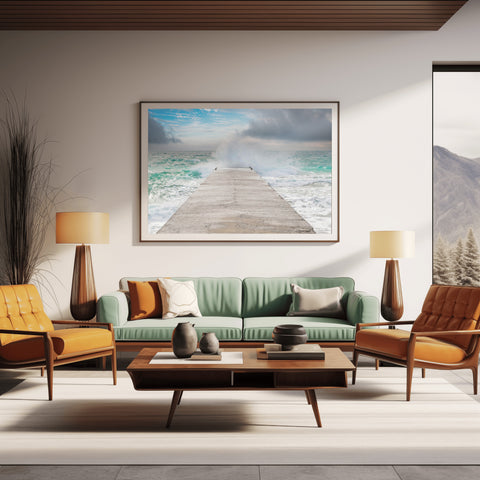 Waves Crashing in Cannes, France. Framed acrylic photo, unframed photograph for sale and free shipping in the USA.
