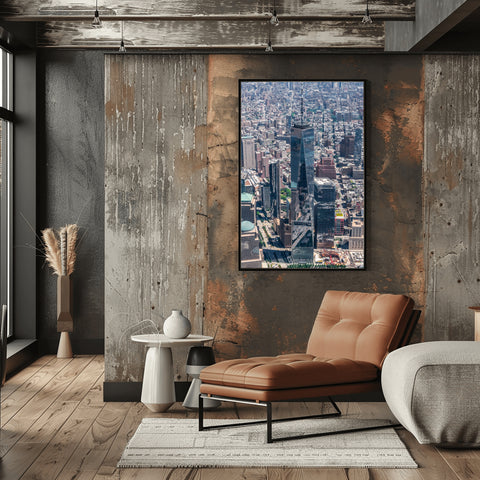 One World Trade by Helicopter, New York. Framed acrylic photo, unframed photo for sale and free shipping in USA.