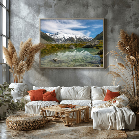 Hooker Valley, New Zealand. Framed acrylic photo and unframed photo for sale and free shipping in the US.