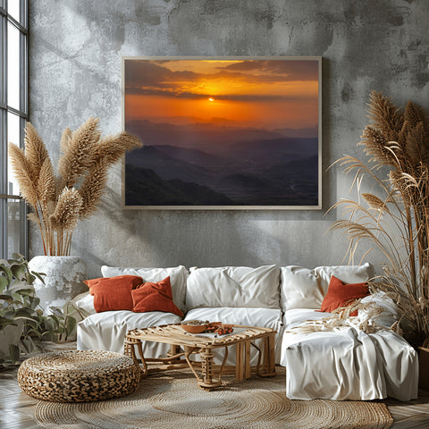 Sunset over mountains, Lalibela, Ethiopia. Framed acrylic photo and unframed photo for sale and free shipping in the US.