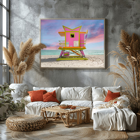 64th St Miami Beach Lifeguard Tower. Framed acrylic photo and unframed photo for sale with free shipping in the US