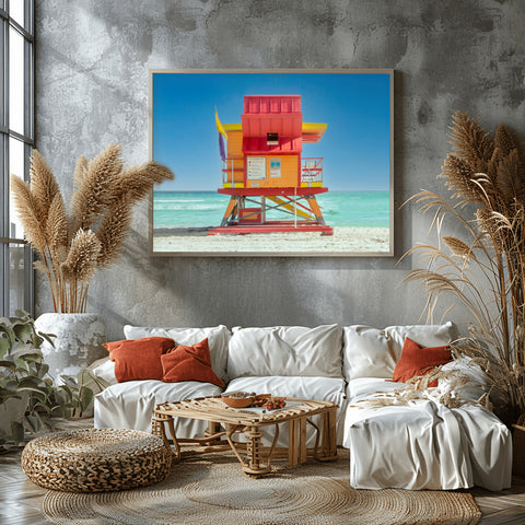 24th St Miami Beach Lifeguard Tower. Framed acrylic photo and unframed photo for sale and free shipping in the US