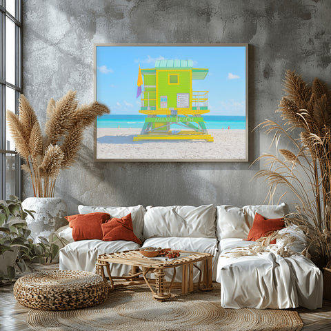 6th St Miami Beach Lifeguard Tower. Framed acrylic photo and unframed photo for sale and free shipping in the USA.