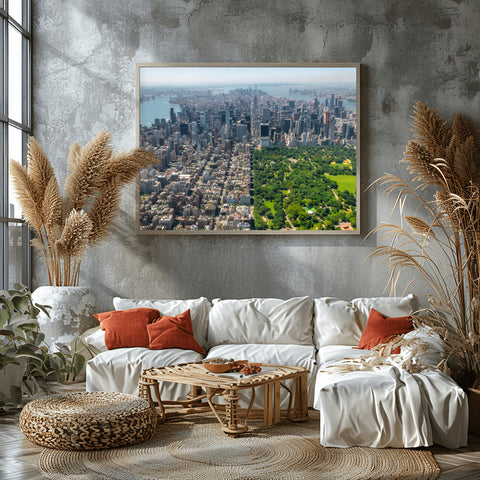 Central Park by Helicopter, New York City. Framed acrylic photo, unframed photo for sale and free shipping in the USA